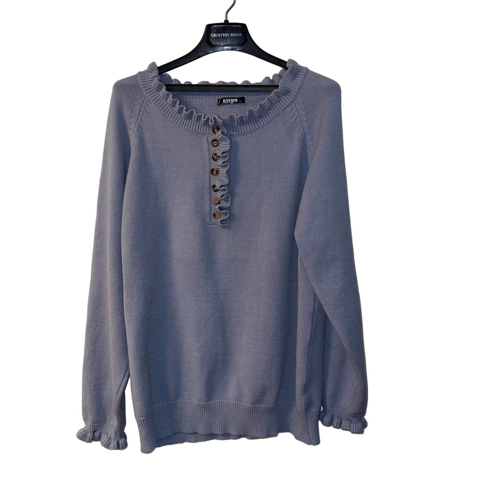 "BTFBM" Women's Ruffled Sweater-Blue-XL